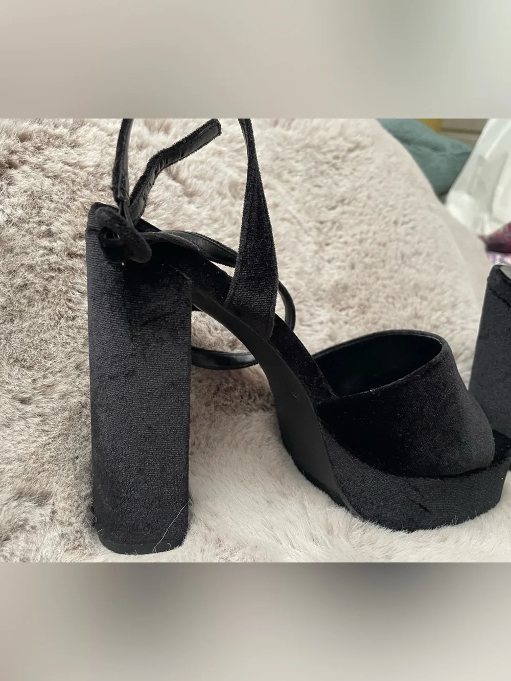 Lulu's Black Velvet Platform Block Heels with Ankle Tie size 8 to 9 worn once!